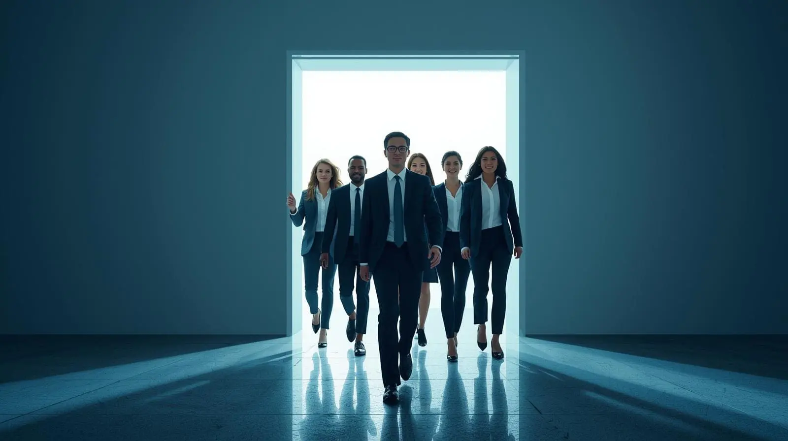 Infographic - Ditch the Status Quo: Your Business Needs Change to Thrive - Business men and women walking through doorway